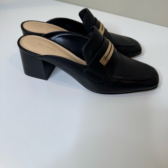 VIA SPIGA BRIN LEATHER LOAFER MULE BLOCK HEEL SLIP 7.5 - Picture 4 of 10